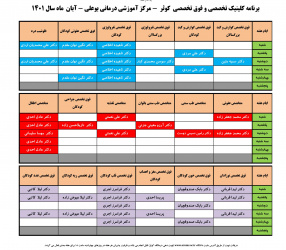 برنامه کلینیک تخصصی و فوق تخصصی کوثر در آذرماه ۱۴۰۱